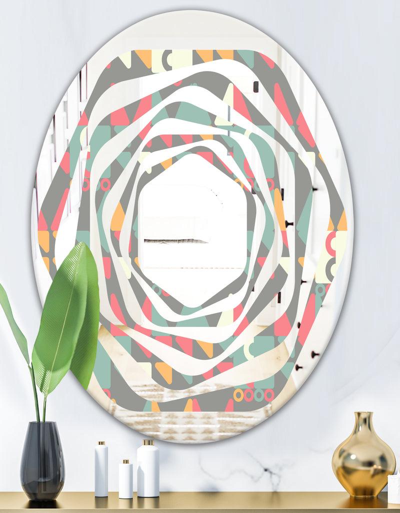 DesignQ Retro Abstract Design V - Modern Round Or Oval Wall Mirror - Whirl