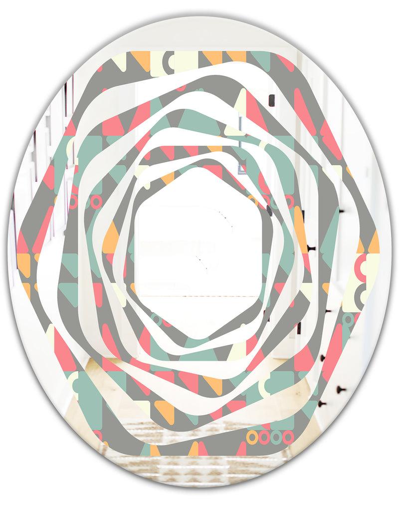 DesignQ Retro Abstract Design V - Modern Round Or Oval Wall Mirror - Whirl