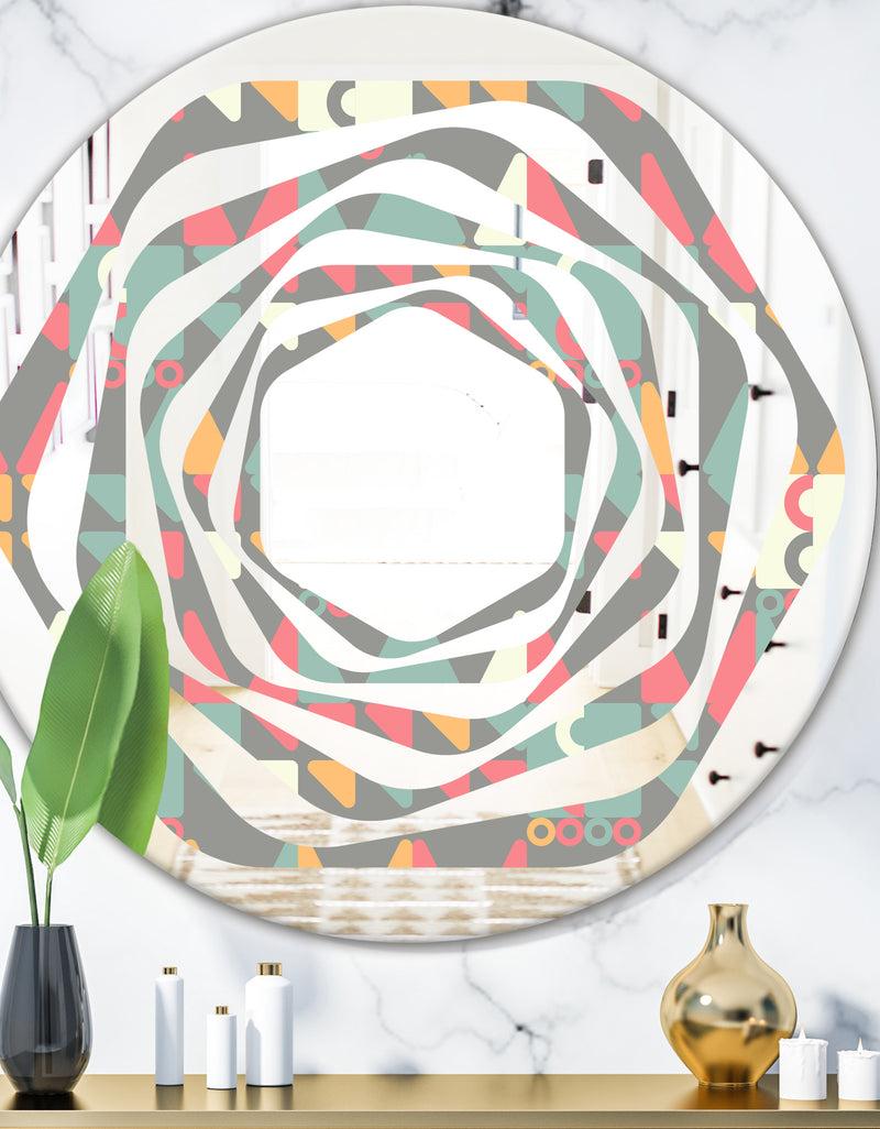DesignQ Retro Abstract Design V - Modern Round or Oval Wall Mirror - Whirl