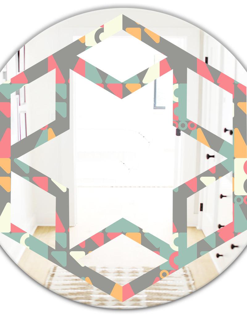 DesignQ Retro Abstract Design V - Modern Round Or Oval Wall Mirror - Hexagon Star