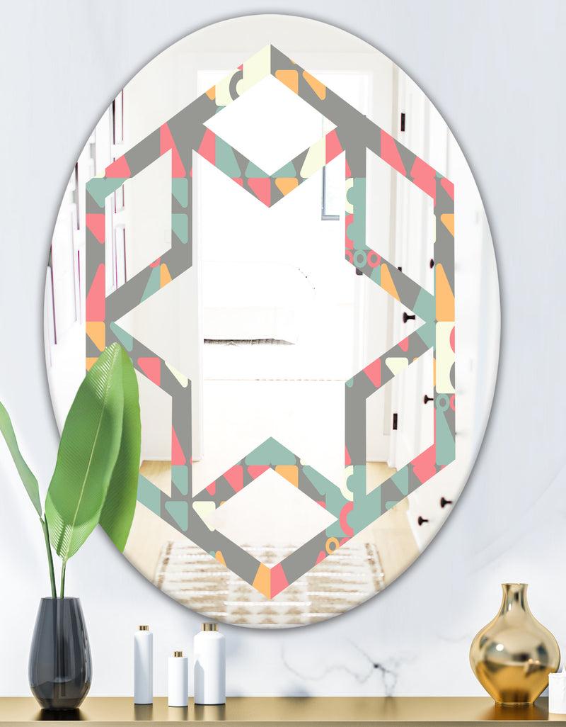 DesignQ Retro Abstract Design V - Modern Round Or Oval Wall Mirror - Hexagon Star