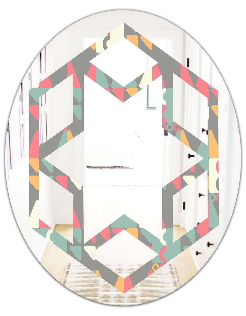 DesignQ Retro Abstract Design V - Modern Round Or Oval Wall Mirror - Hexagon Star