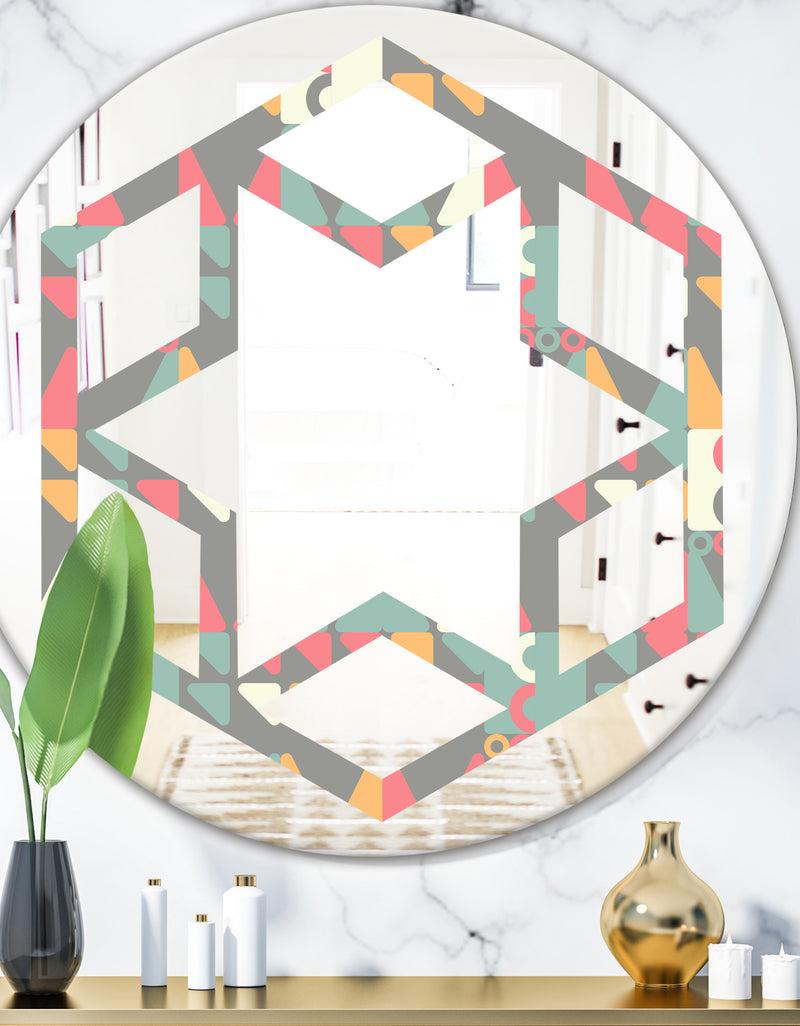 DesignQ Retro Abstract Design V - Modern Round or Oval Wall Mirror - Hexagon Star