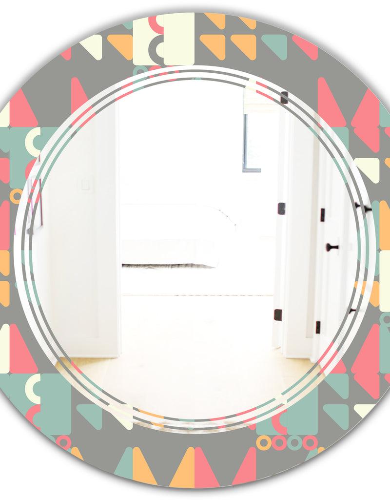 DesignQ Retro Abstract Design V - Modern Round Or Oval Wall Mirror - Triple C