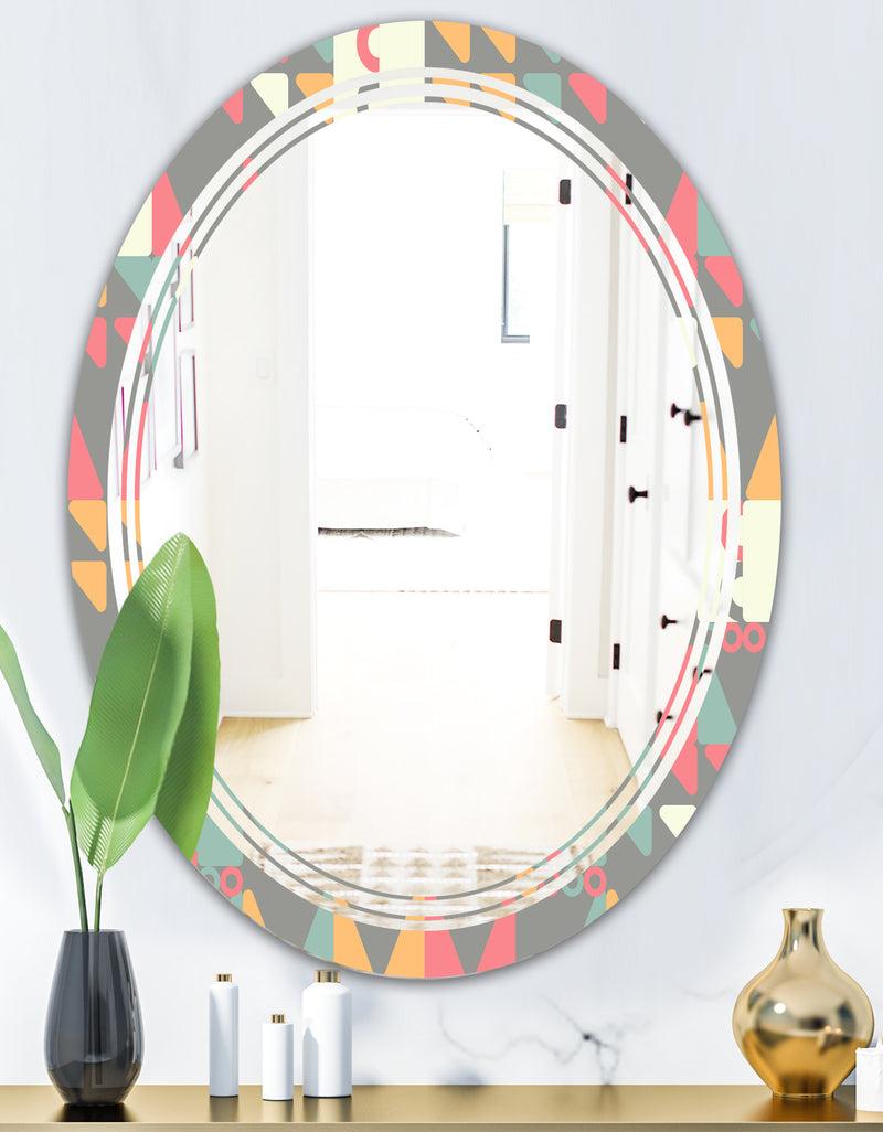 DesignQ Retro Abstract Design V - Modern Round Or Oval Wall Mirror - Triple C