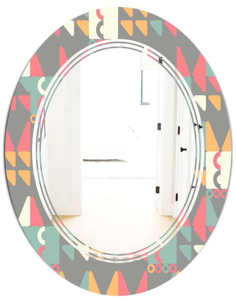 DesignQ Retro Abstract Design V - Modern Round Or Oval Wall Mirror - Triple C
