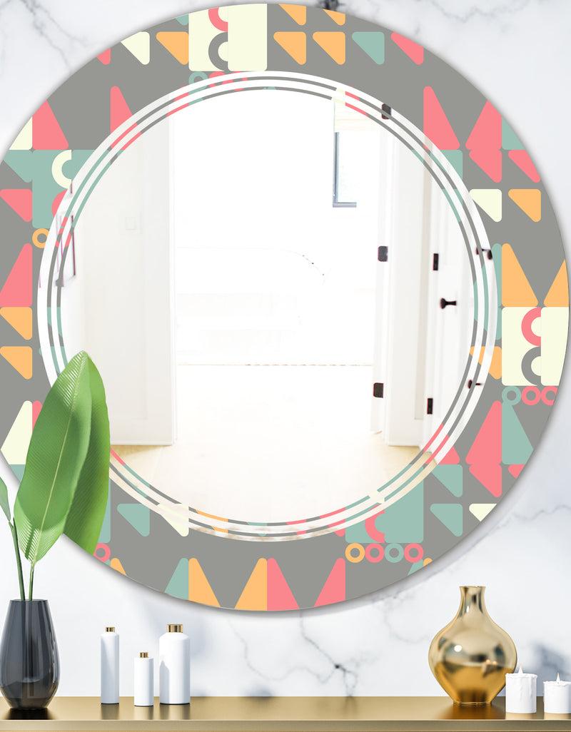 DesignQ Retro Abstract Design V - Modern Round or Oval Wall Mirror - Triple C