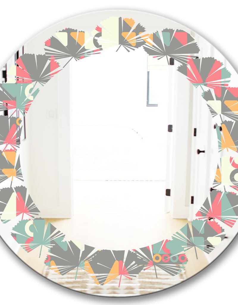 DesignQ Retro Abstract Design V - Modern Round Or Oval Wall Mirror - Leaves