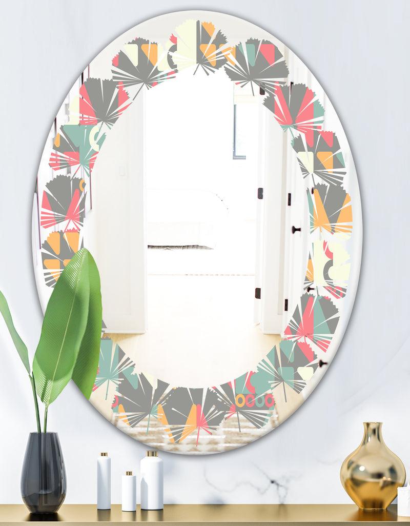 DesignQ Retro Abstract Design V - Modern Round Or Oval Wall Mirror - Leaves