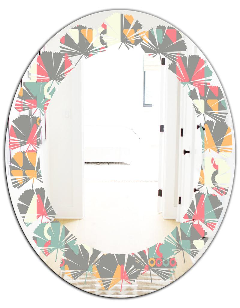 DesignQ Retro Abstract Design V - Modern Round Or Oval Wall Mirror - Leaves