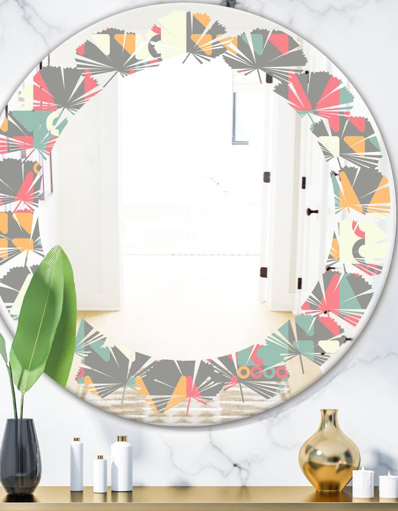 DesignQ Retro Abstract Design V - Modern Round or Oval Wall Mirror - Leaves