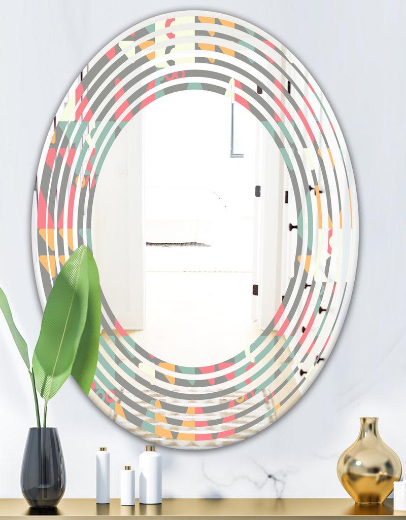 DesignQ Retro Abstract Design V - Modern Round Or Oval Wall Mirror - Wave