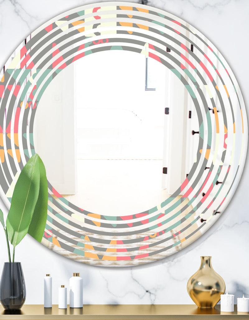 DesignQ Retro Abstract Design V - Modern Round or Oval Wall Mirror - Wave