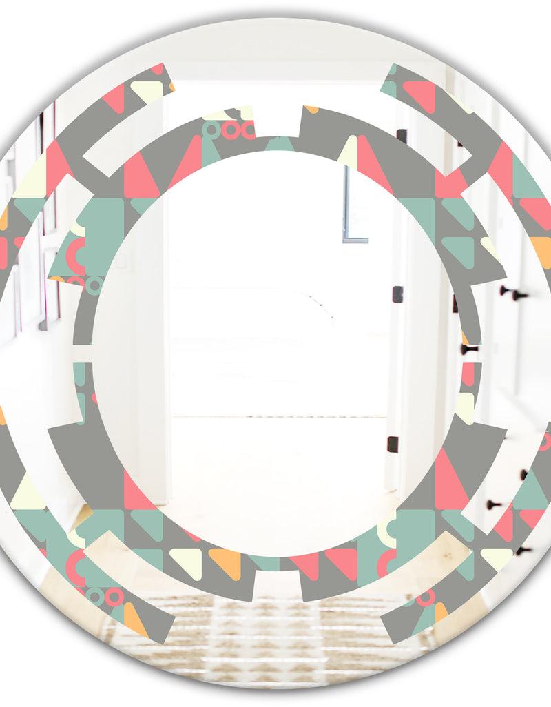 DesignQ Retro Abstract Design V - Modern Round Or Oval Wall Mirror - Space