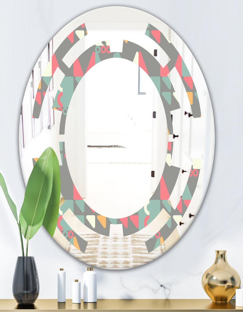 DesignQ Retro Abstract Design V - Modern Round Or Oval Wall Mirror - Space