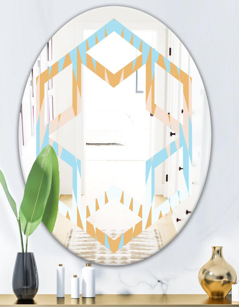 DesignQ Retro Abstract Design VI - Modern Round Or Oval Wall Mirror - Hexagon Star