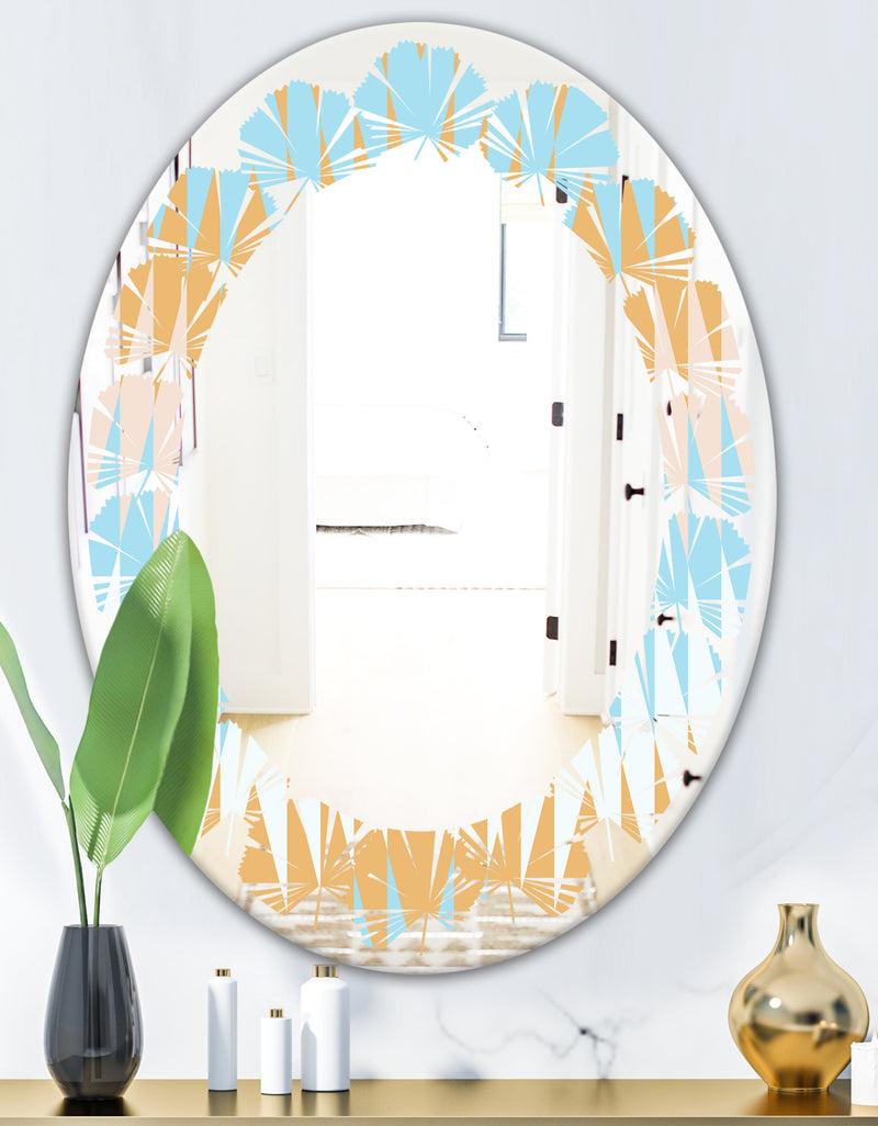 DesignQ Retro Abstract Design VI - Modern Round Or Oval Wall Mirror - Leaves