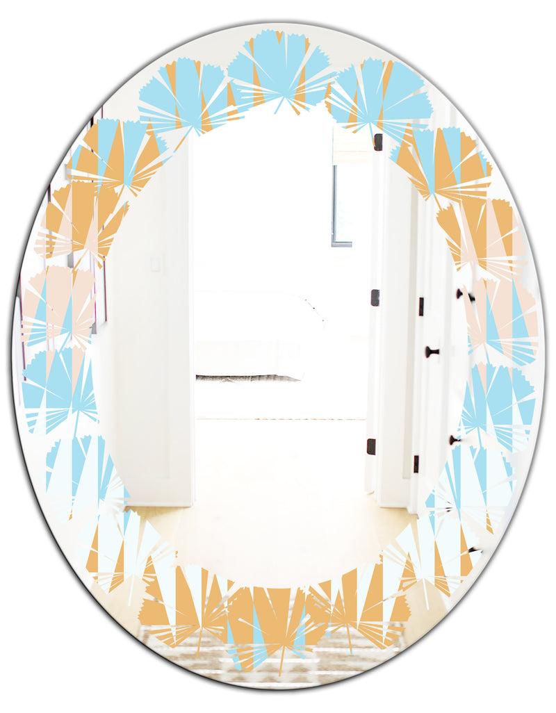 DesignQ Retro Abstract Design VI - Modern Round Or Oval Wall Mirror - Leaves