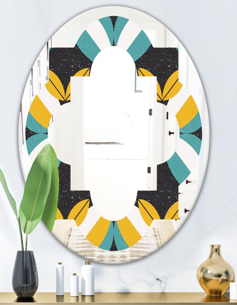 DesignQ Retro Abstract Design VII - Modern Round Or Oval Wall Mirror - Quatrefoil