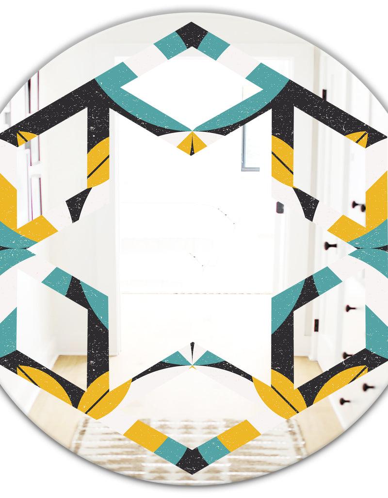 DesignQ Retro Abstract Design VII - Modern Round Or Oval Wall Mirror - Hexagon Star