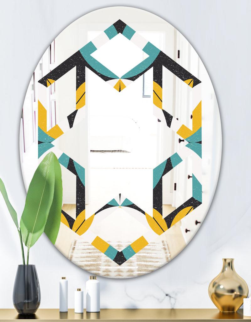 DesignQ Retro Abstract Design VII - Modern Round Or Oval Wall Mirror - Hexagon Star