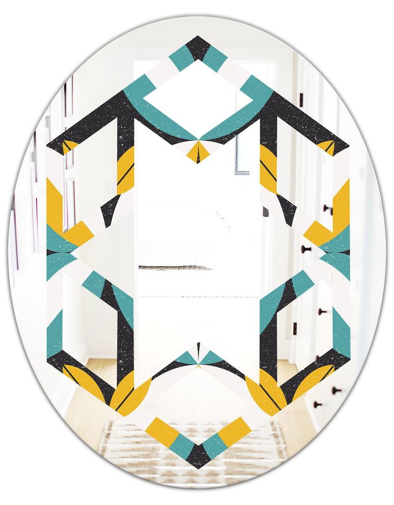 DesignQ Retro Abstract Design VII - Modern Round Or Oval Wall Mirror - Hexagon Star