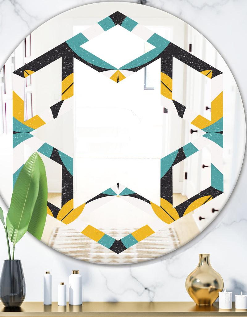 DesignQ Retro Abstract Design VII - Modern Round or Oval Wall Mirror - Hexagon Star