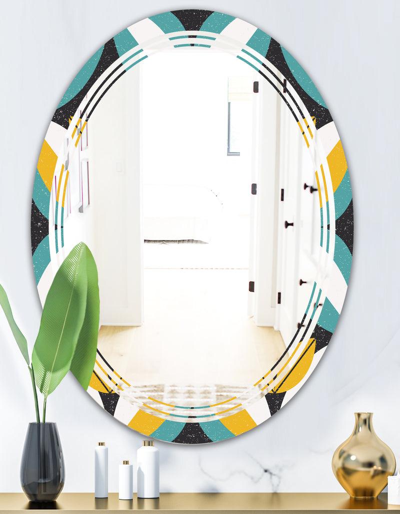 DesignQ Retro Abstract Design VII - Modern Round Or Oval Wall Mirror - Triple C
