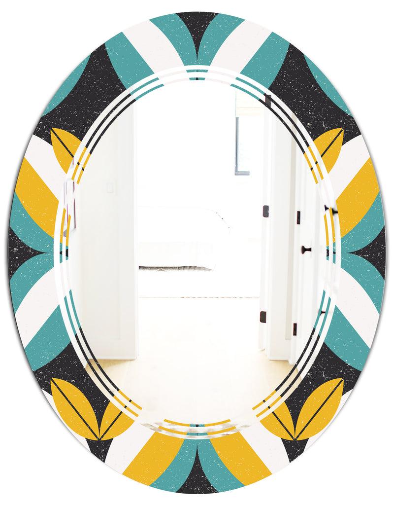 DesignQ Retro Abstract Design VII - Modern Round Or Oval Wall Mirror - Triple C