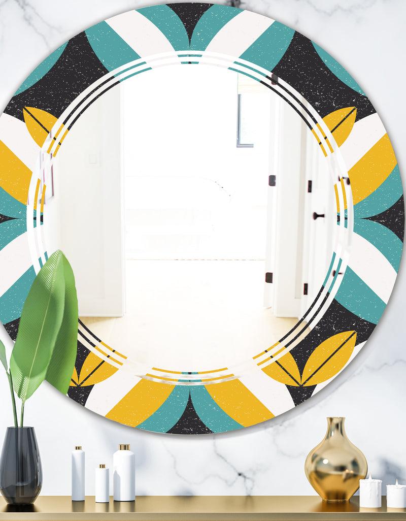 DesignQ Retro Abstract Design VII - Modern Round or Oval Wall Mirror - Triple C