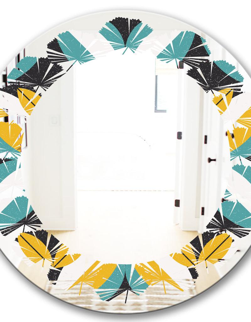 DesignQ Retro Abstract Design VII - Modern Round Or Oval Wall Mirror - Leaves