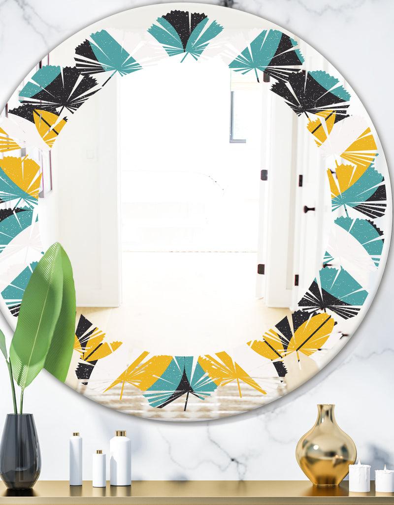 DesignQ Retro Abstract Design VII - Modern Round or Oval Wall Mirror - Leaves