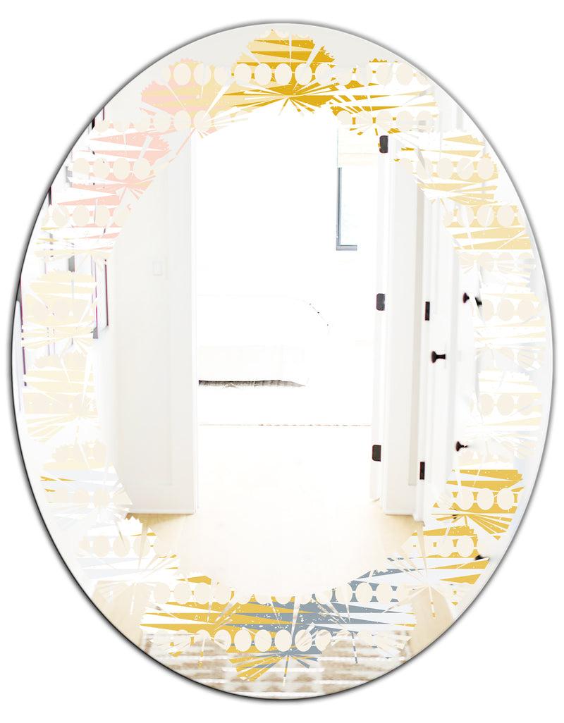 DesignQ Retro Abstract Design VIII - Modern Round Or Oval Wall Mirror - Leaves