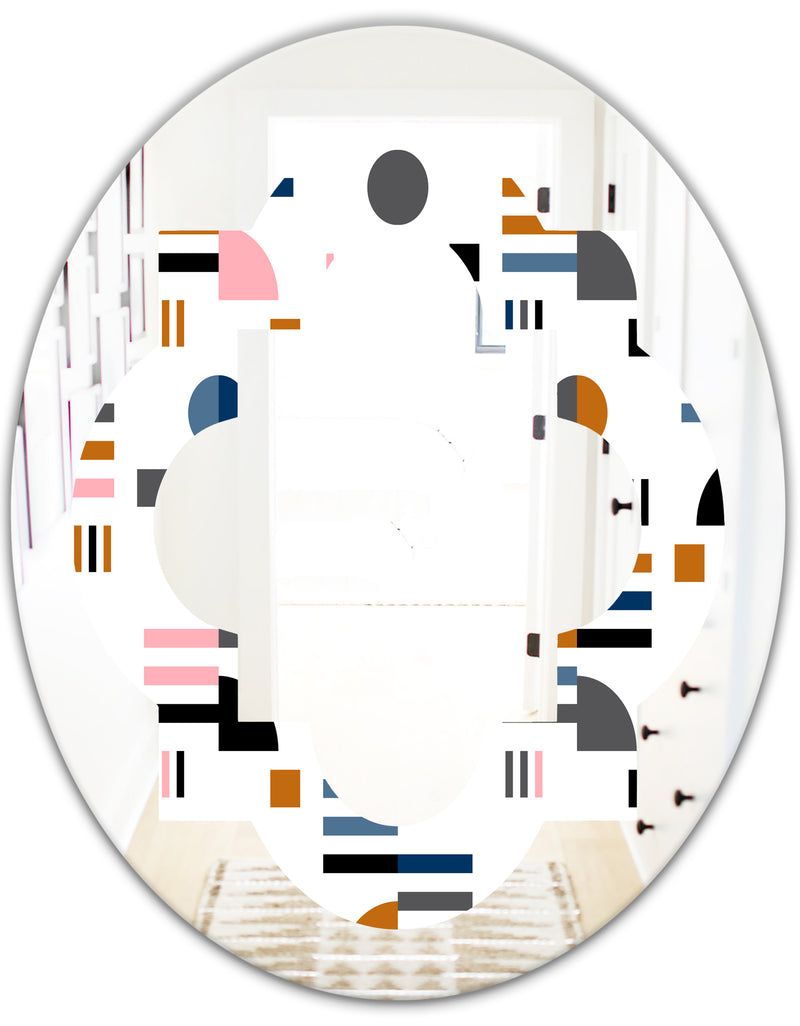 DesignQ Retro Abstract Design XI - Modern Round Or Oval Wall Mirror - Quatrefoil