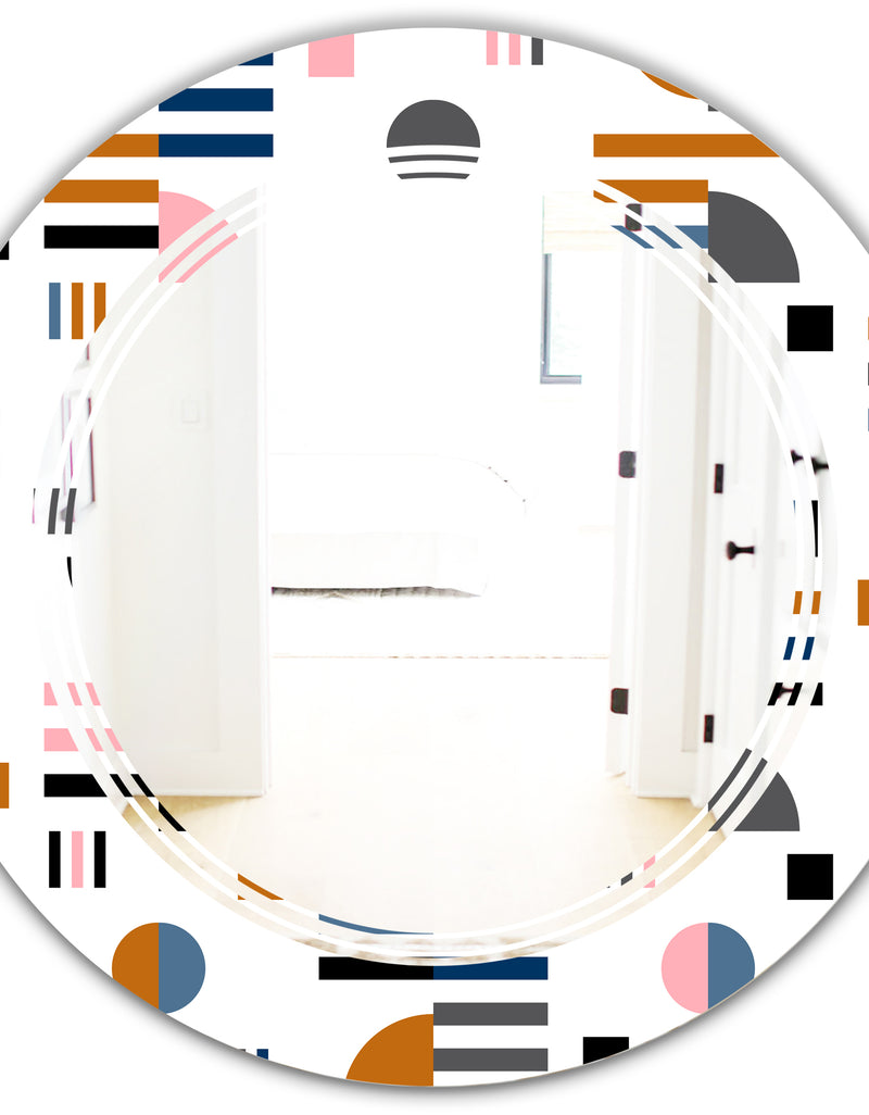 DesignQ Retro Abstract Design XI - Modern Round Or Oval Wall Mirror - Triple C