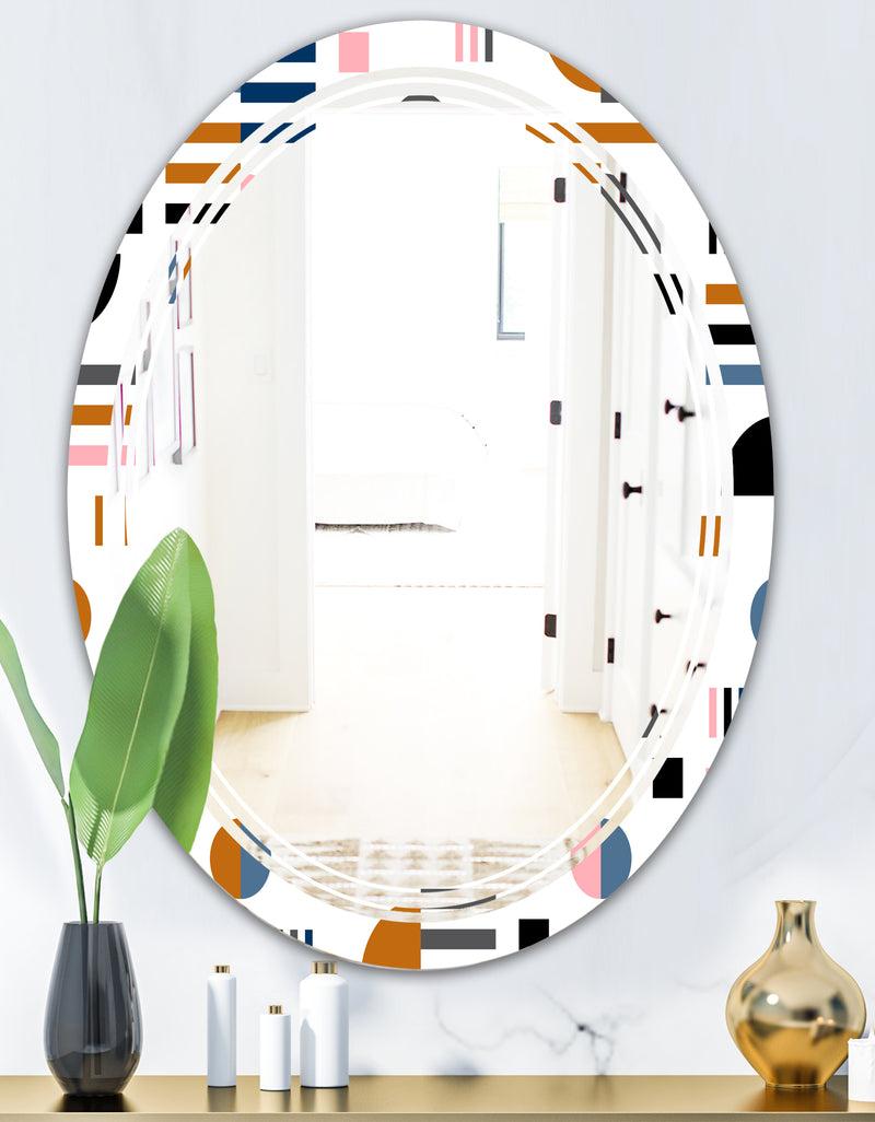 DesignQ Retro Abstract Design XI - Modern Round Or Oval Wall Mirror - Triple C