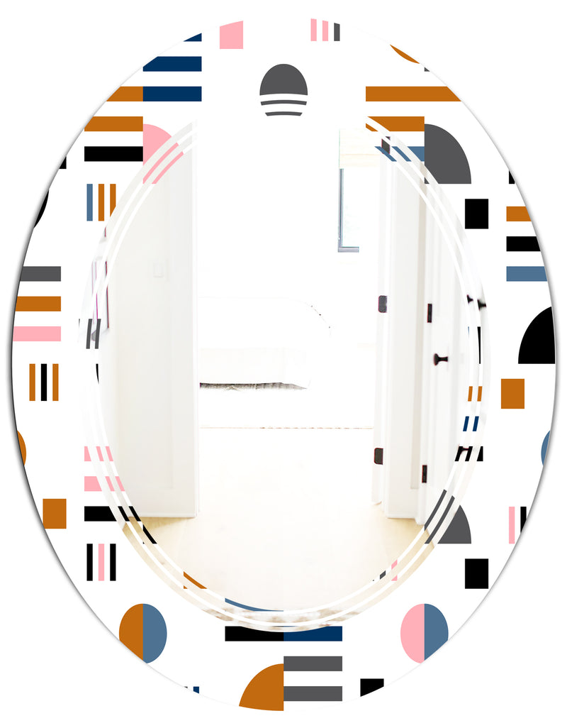 DesignQ Retro Abstract Design XI - Modern Round Or Oval Wall Mirror - Triple C
