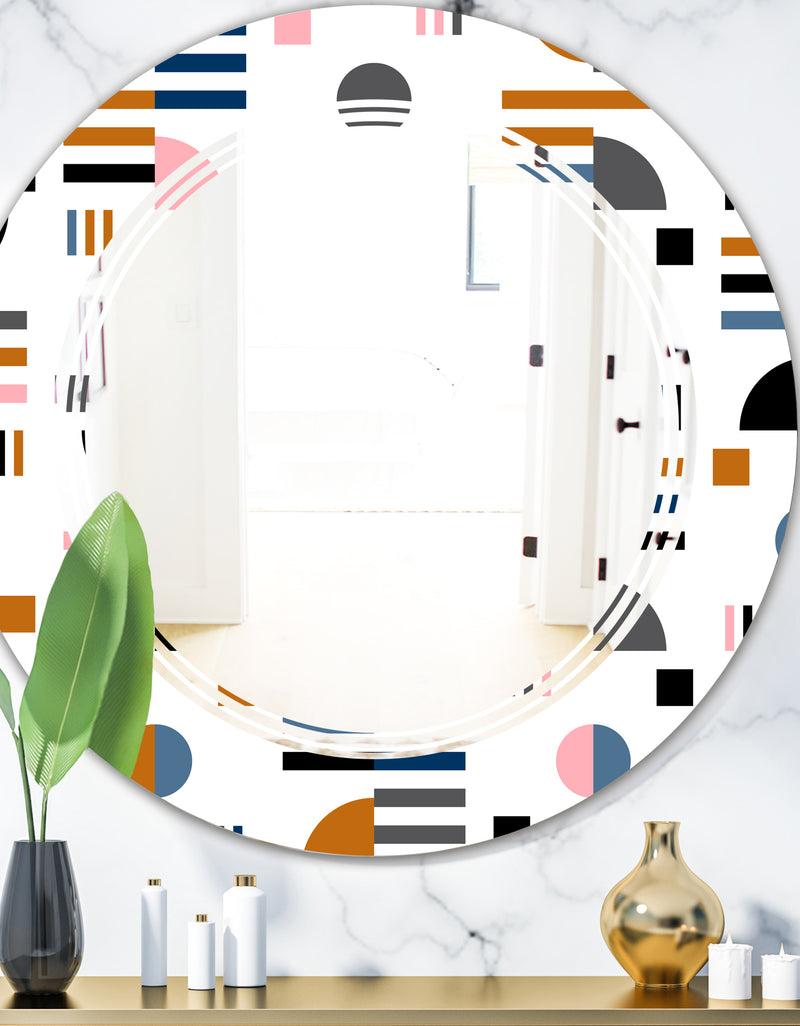 DesignQ Retro Abstract Design XI - Modern Round or Oval Wall Mirror - Triple C
