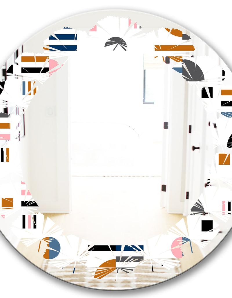 DesignQ Retro Abstract Design XI - Modern Round Or Oval Wall Mirror - Leaves