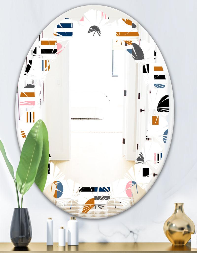 DesignQ Retro Abstract Design XI - Modern Round Or Oval Wall Mirror - Leaves