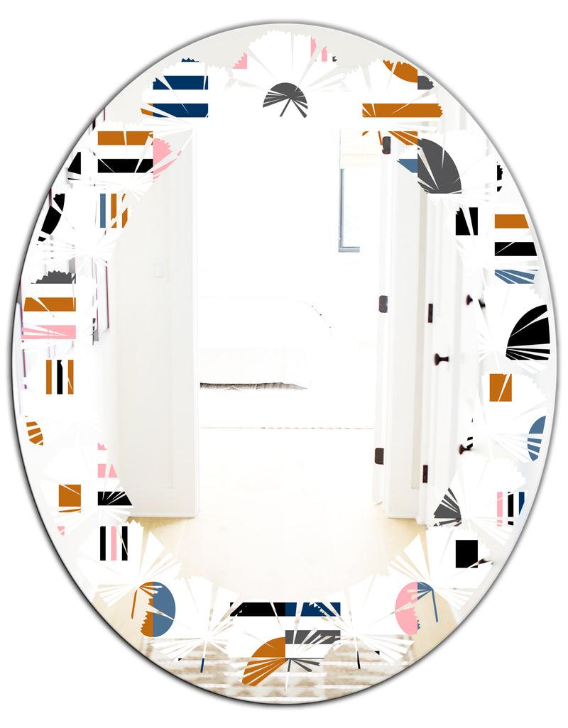 DesignQ Retro Abstract Design XI - Modern Round Or Oval Wall Mirror - Leaves