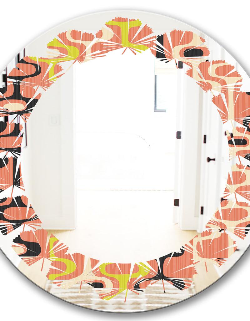DesignQ Retro Abstract Design XIII - Modern Round Or Oval Wall Mirror - Leaves