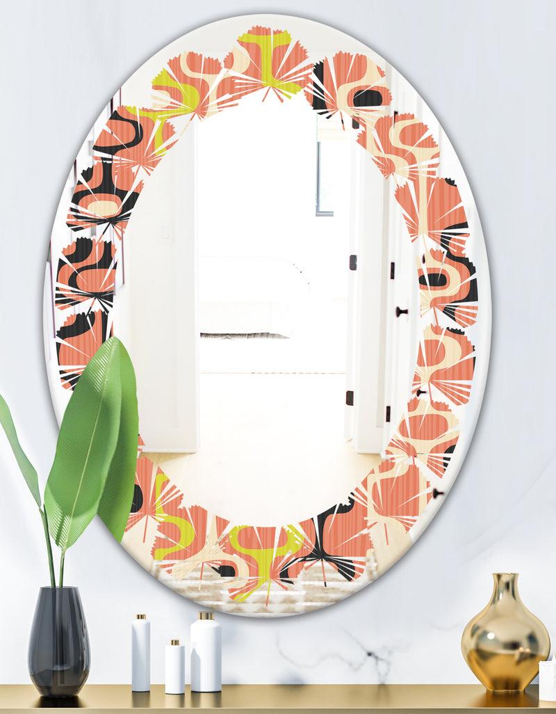 DesignQ Retro Abstract Design XIII - Modern Round Or Oval Wall Mirror - Leaves