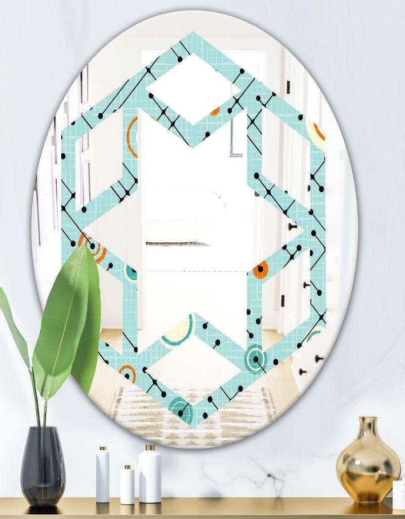 DesignQ Retro Abstract Design XIV - Modern Round Or Oval Wall Mirror - Hexagon Star
