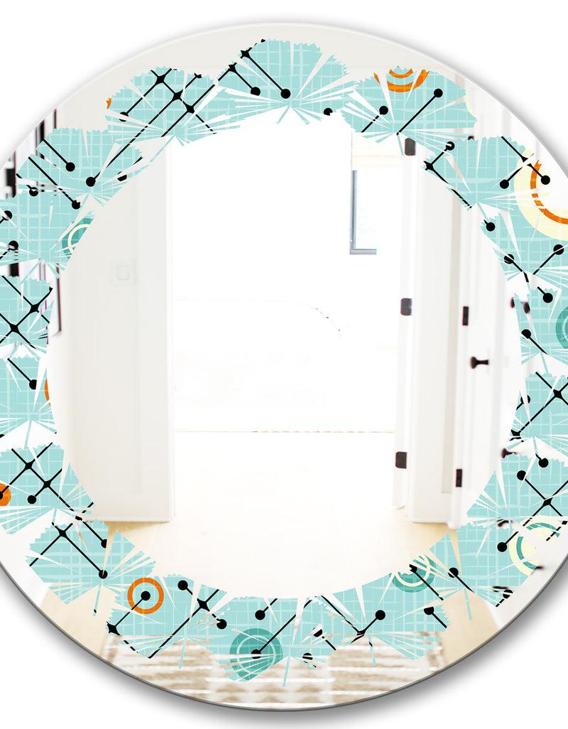 DesignQ Retro Abstract Design XIV - Modern Round Or Oval Wall Mirror - Leaves