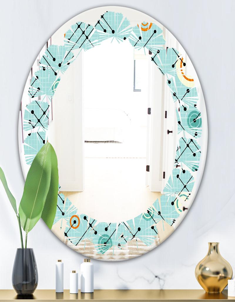 DesignQ Retro Abstract Design XIV - Modern Round Or Oval Wall Mirror - Leaves