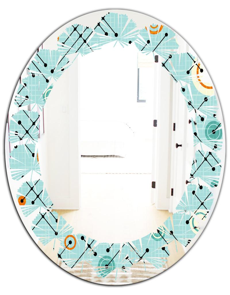 DesignQ Retro Abstract Design XIV - Modern Round Or Oval Wall Mirror - Leaves