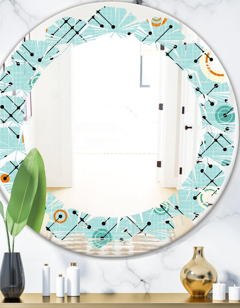 DesignQ Retro Abstract Design XIV - Modern Round or Oval Wall Mirror - Leaves