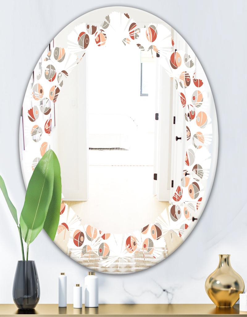 DesignQ Retro Abstract Design XIX - Modern Round Or Oval Wall Mirror - Leaves