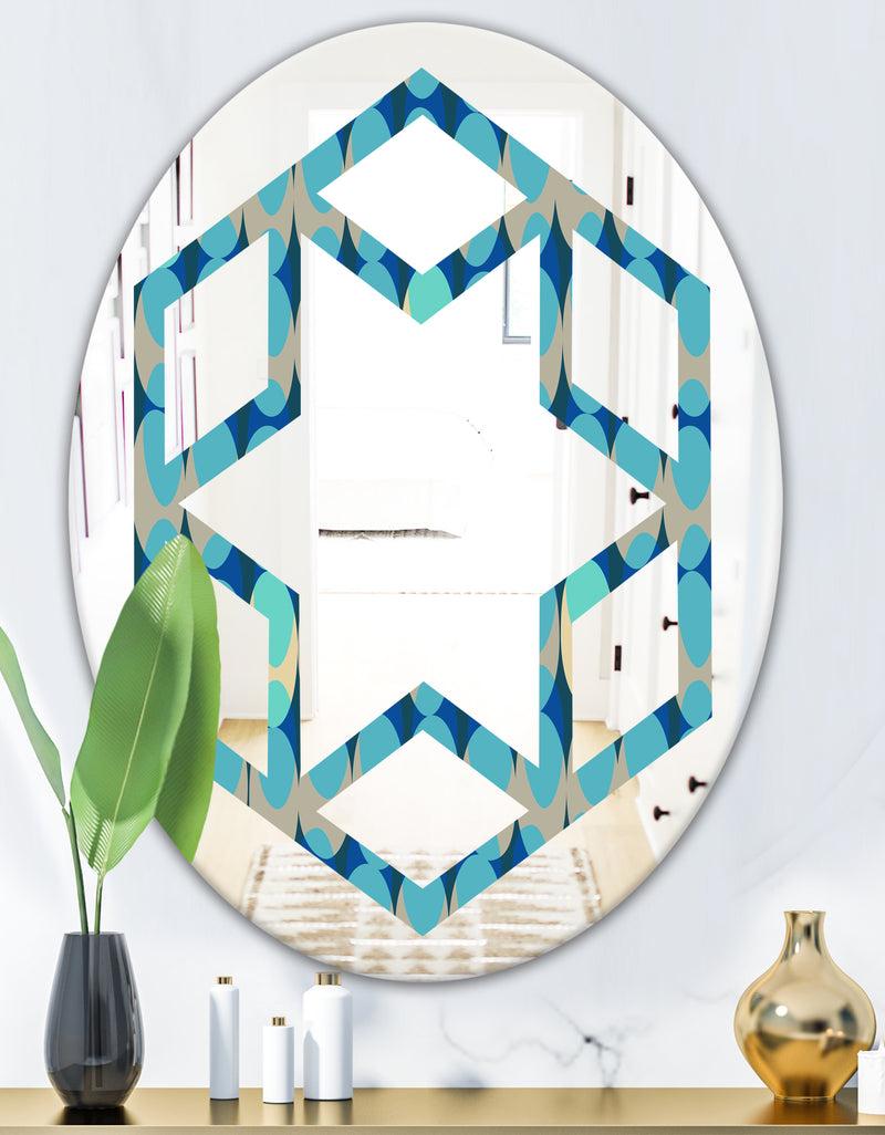 DesignQ Retro Abstract Design XV - Modern Round Or Oval Wall Mirror - Hexagon Star